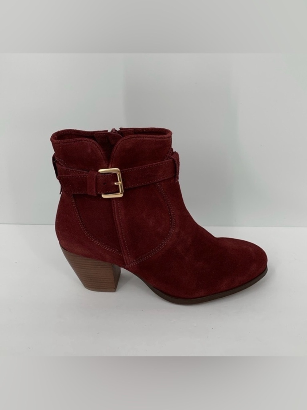 DIBA suede ankle boots heel buckle zipper burgundy wine maroon women new 6.5